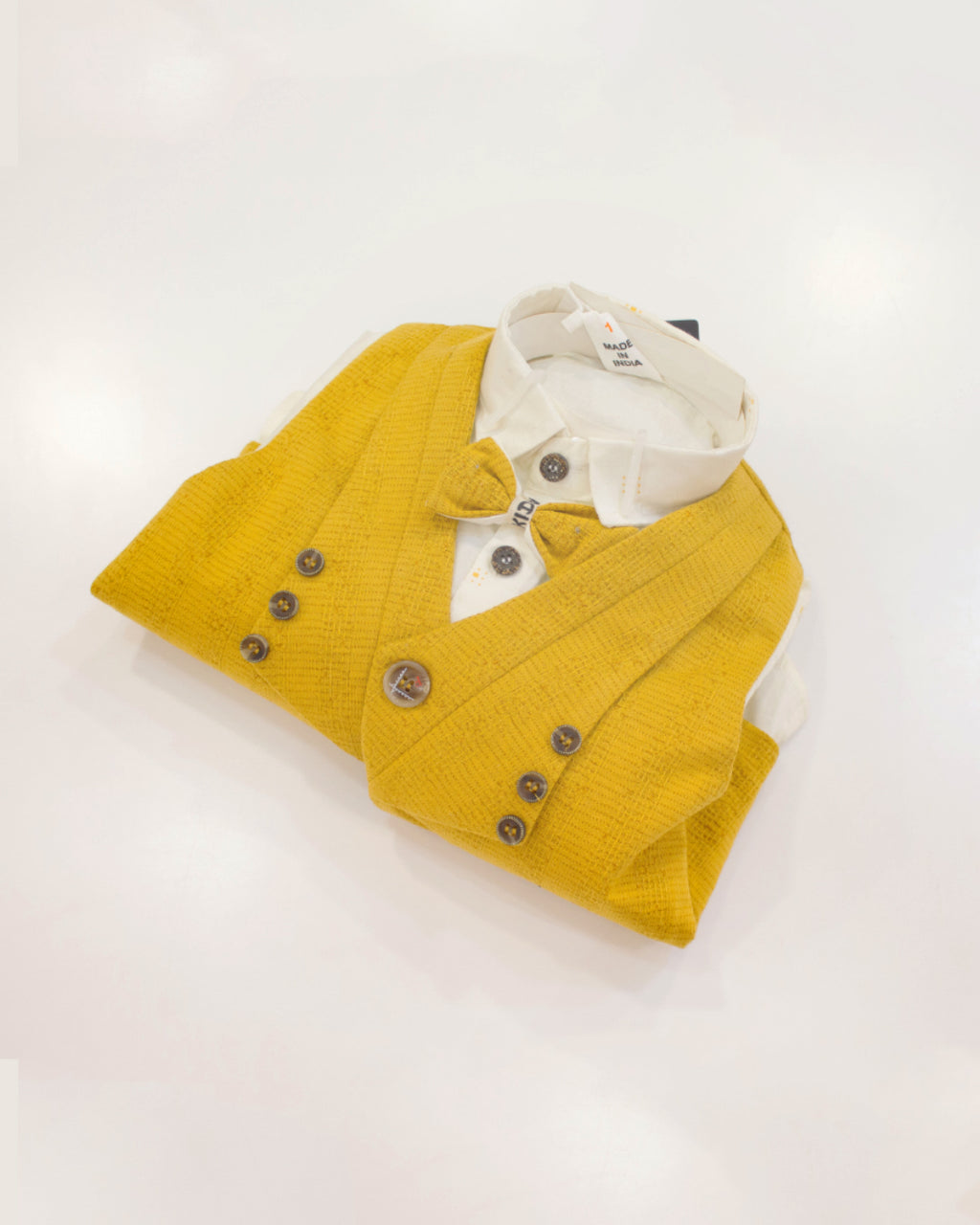 Boys Mustard & White 3-Piece Party Set – Shirt, Waistcoat & Cargo Pants