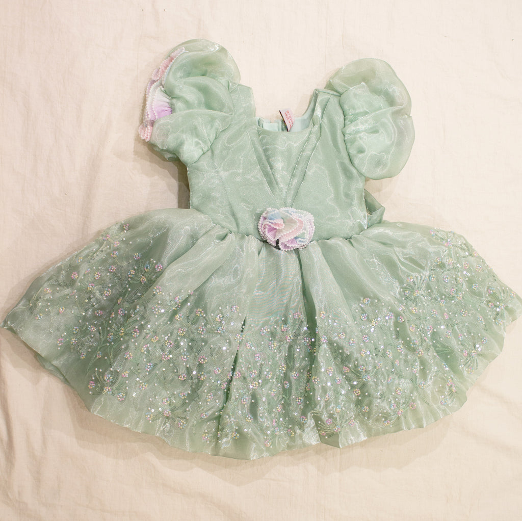 Baby Girls' Mint Green Sequin Thread Work Organza Dress