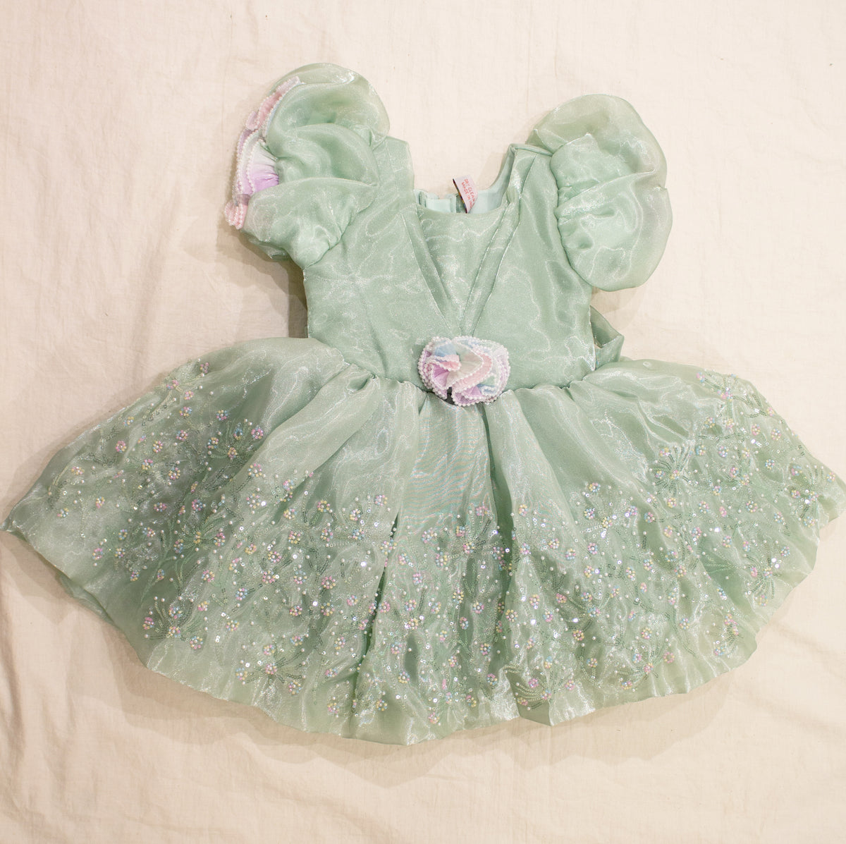 Baby Girls' Mint Green Sequin Thread Work Organza Dress