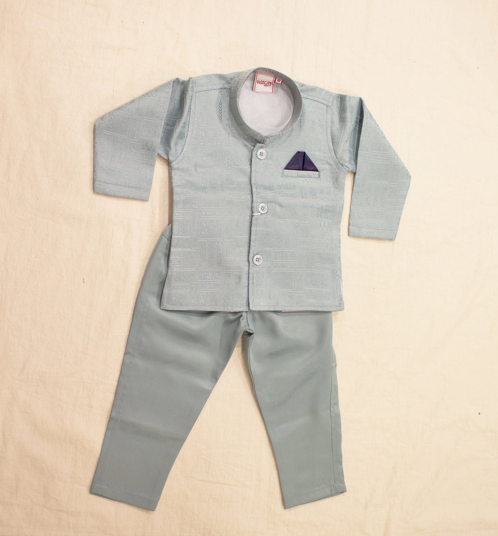 Boys Sage Green Self-Embroidered Nehru Jacket Set – Kids L