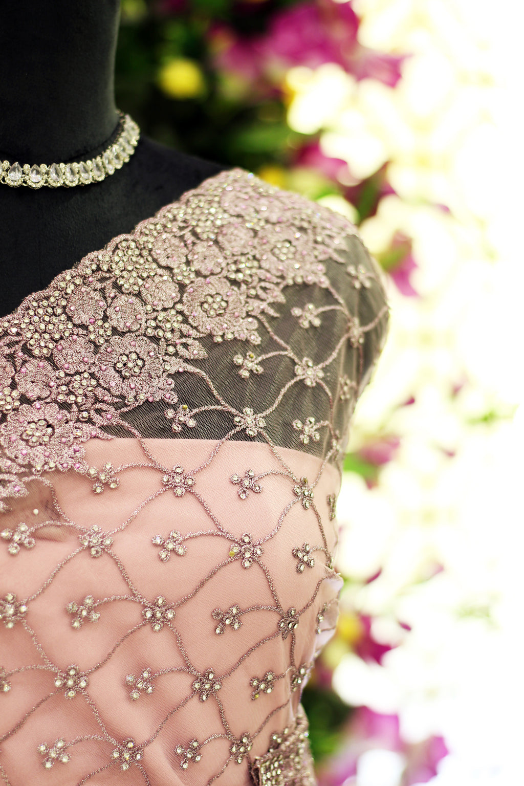 Light Lavender Net Fancy Saree with Thread & Stone Work | Stone Threadwork Blouse