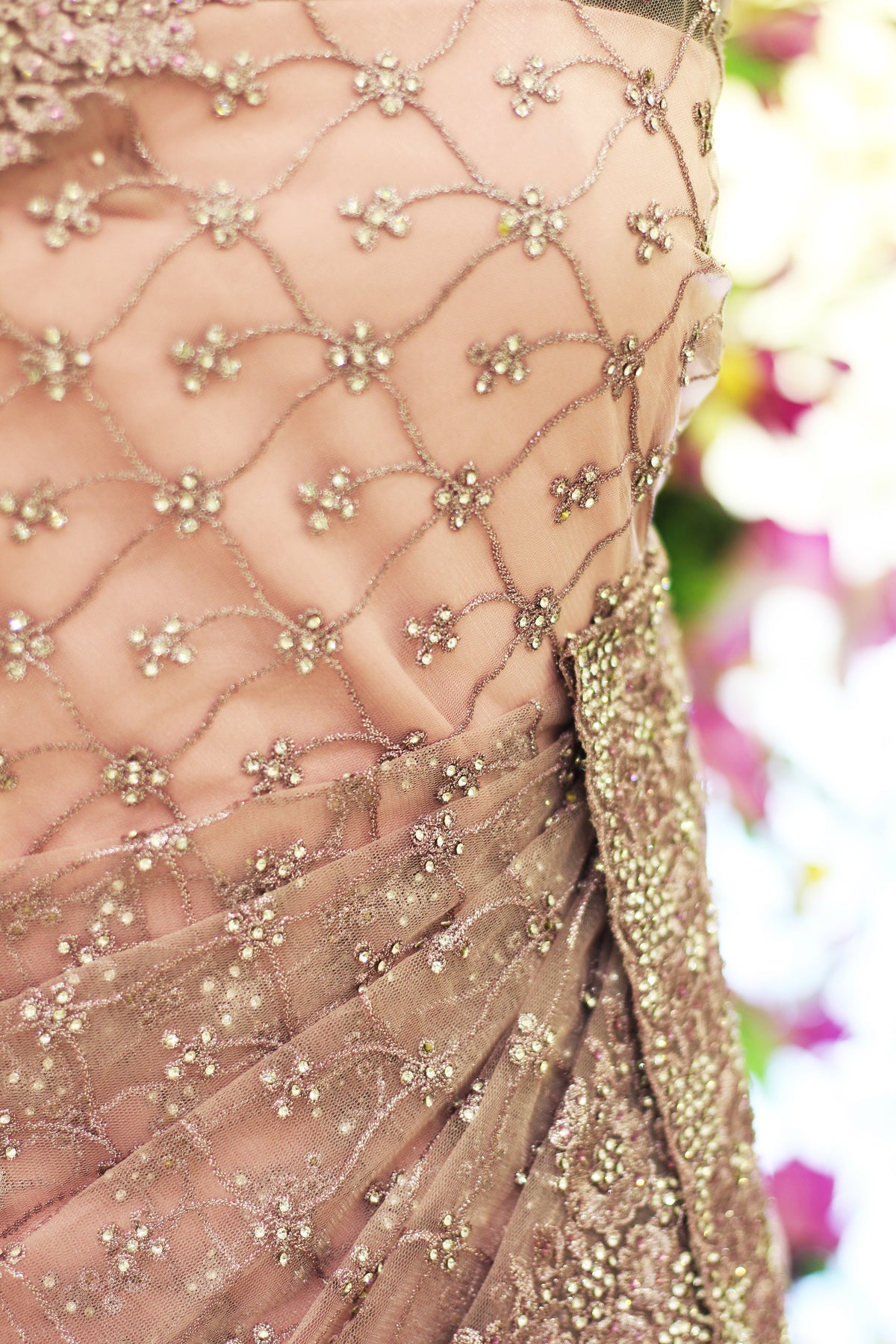 Light Lavender Net Fancy Saree with Thread & Stone Work | Stone Threadwork Blouse