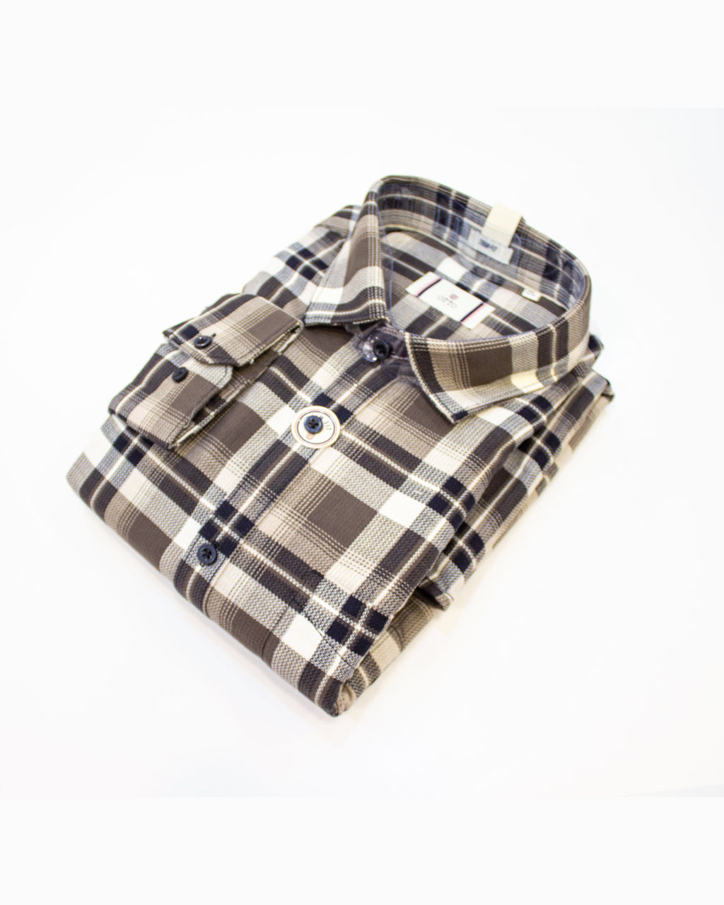 Men's Olive & Navy Plaid Full-Sleeve Shirt