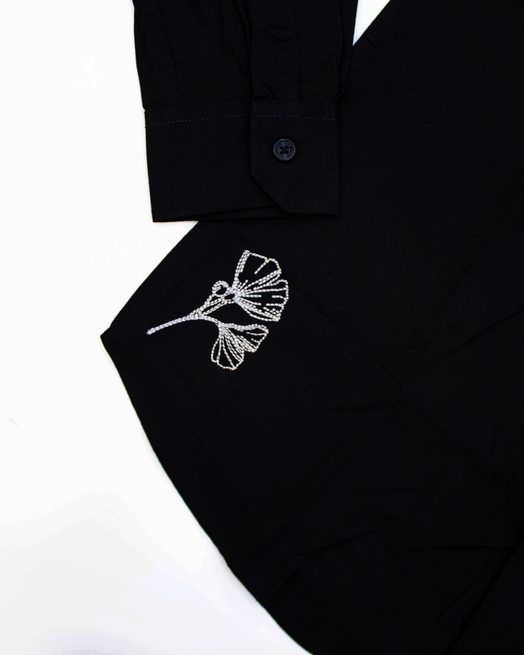 Men's Black Botanical Embroidered Full-Sleeve Shirt