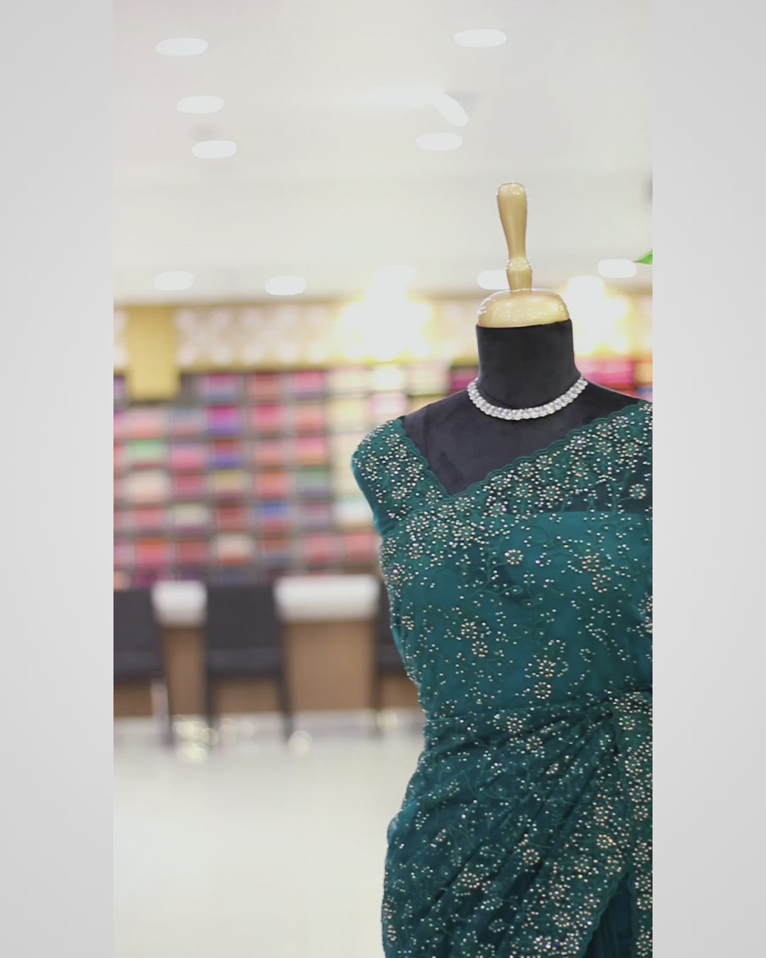 Rama Green Net Fancy Saree with Thread & Stone Work | Stone Threadwork Blouse